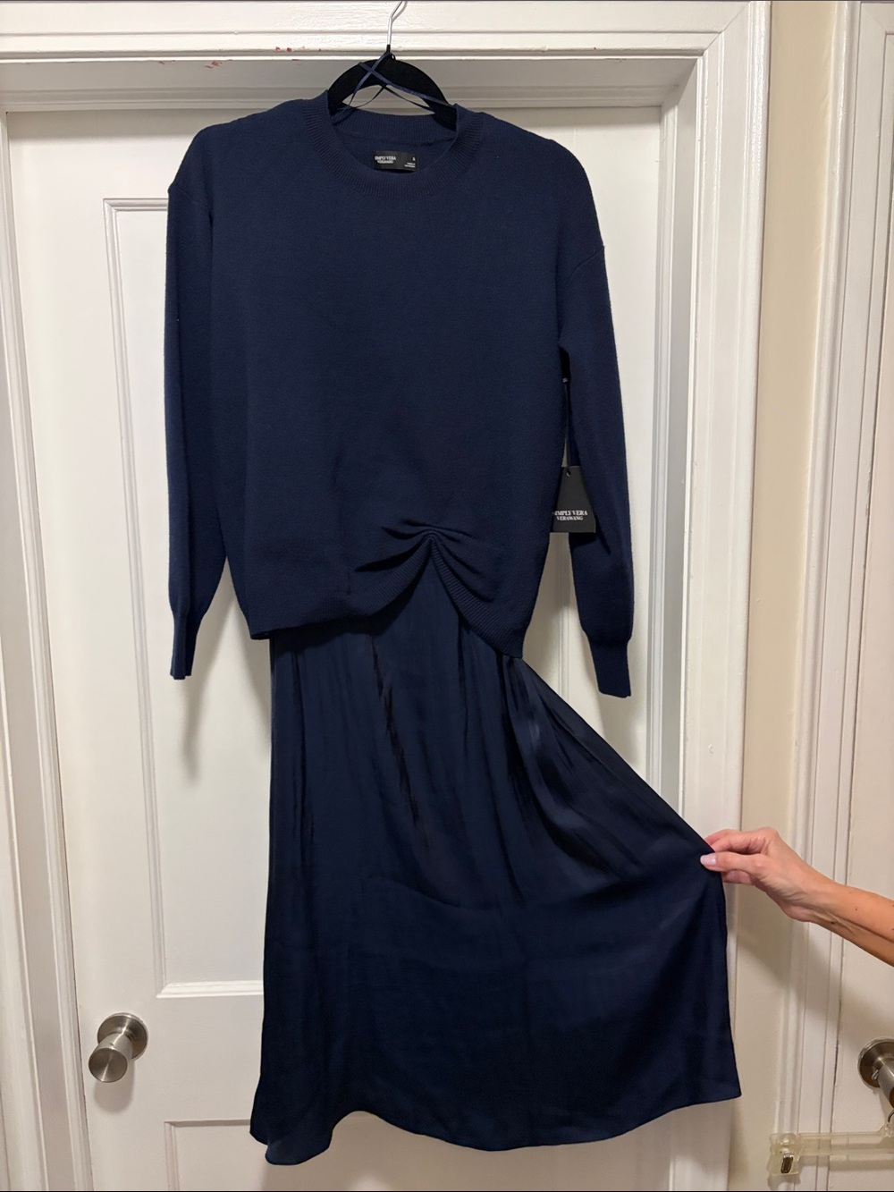 Simply Vera Vera Wang Navy Knit Midi Dress Set with Twist Detail
